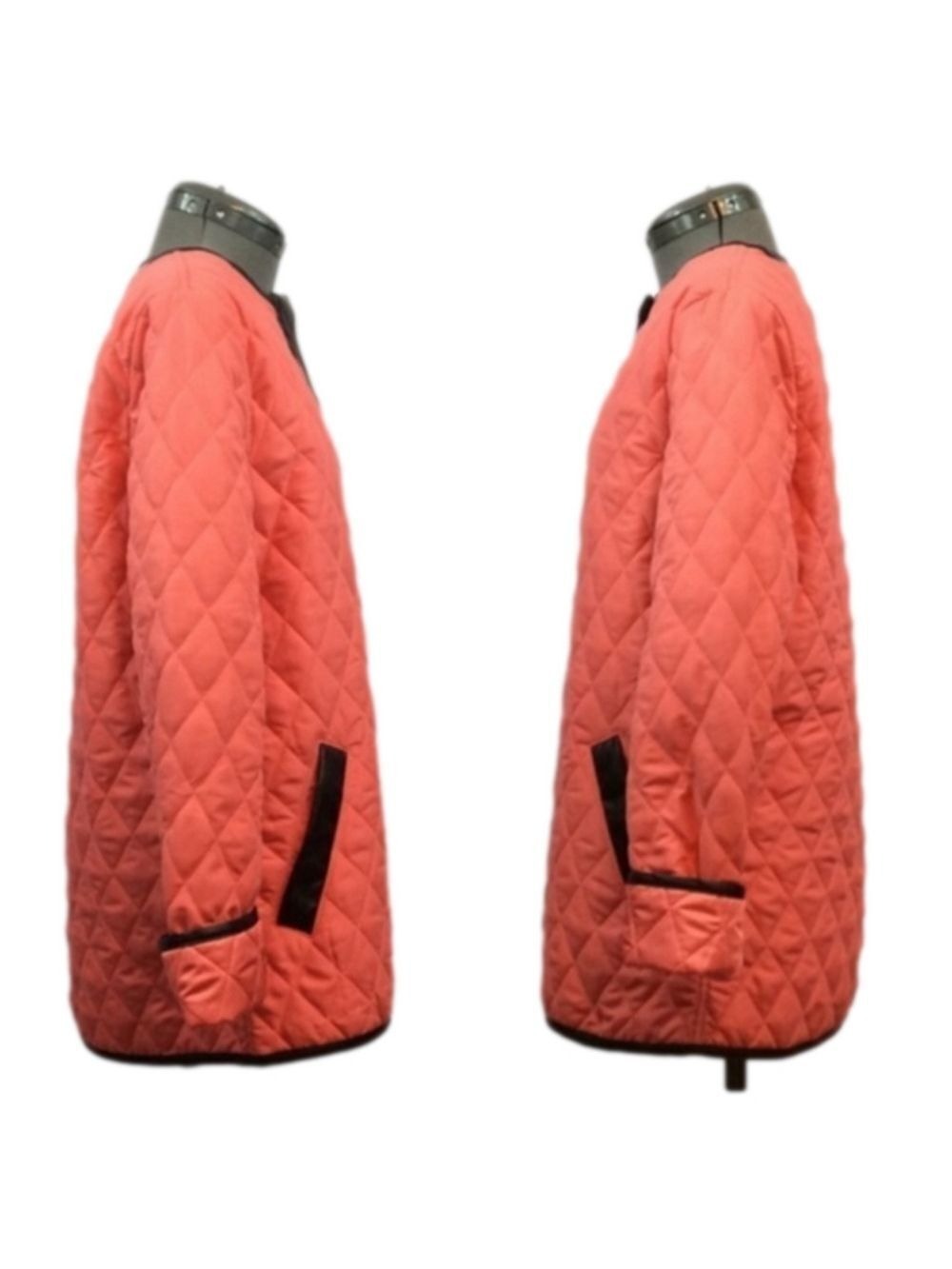 ASOS Coral w/ Black Faux Leather Trim Quilted Jacket Size 14 - Picture 3 of 6